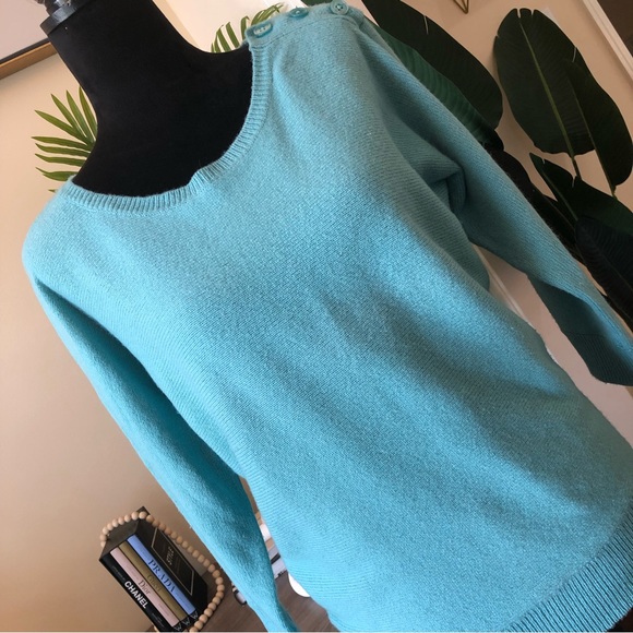 Ann Taylor Lambswool Turquoise 3/4 Sleeve Crewneck Sweater Small - Picture 2 of 7